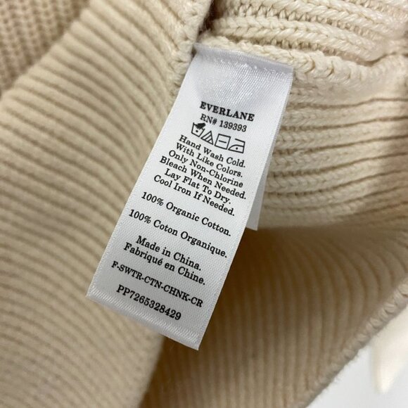 Everlane The Texture Cotton Crew Contrast Trim Sweater Knit Womens XXS Ivory - Picture 3 of 5